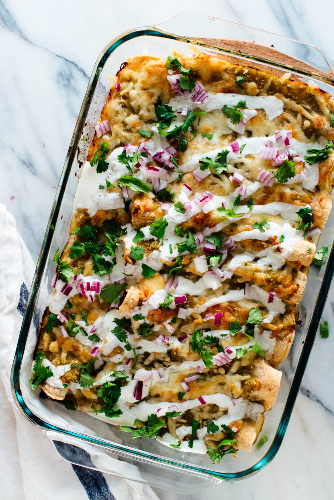 Roasted sweet potato enchiladas with salsa verde sauce! #vegetarian