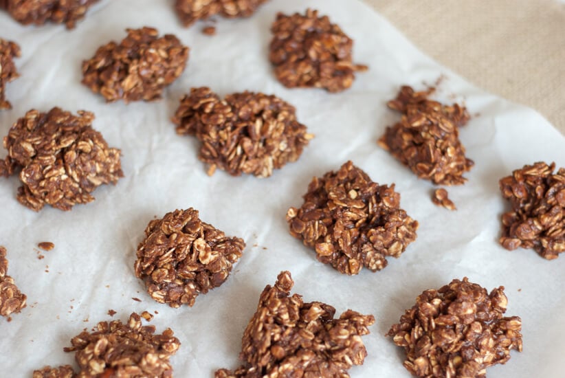 no-bake-oatmeal-cookies-3 rich no bake cookies on parchment paper