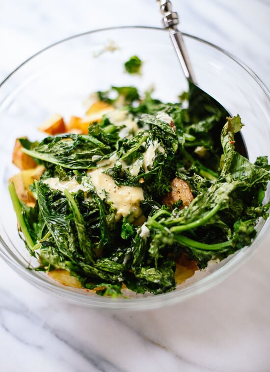 How to make roasted broccoli rabe potato salad - cookieandkate.com