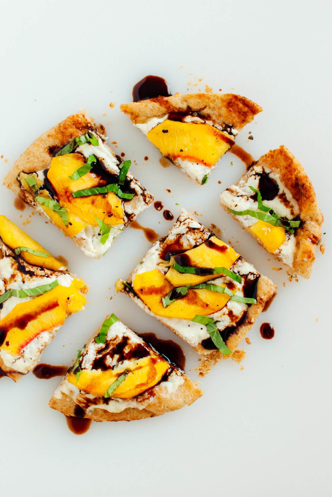 Simple Peach, Basil and Ricotta Flatbread