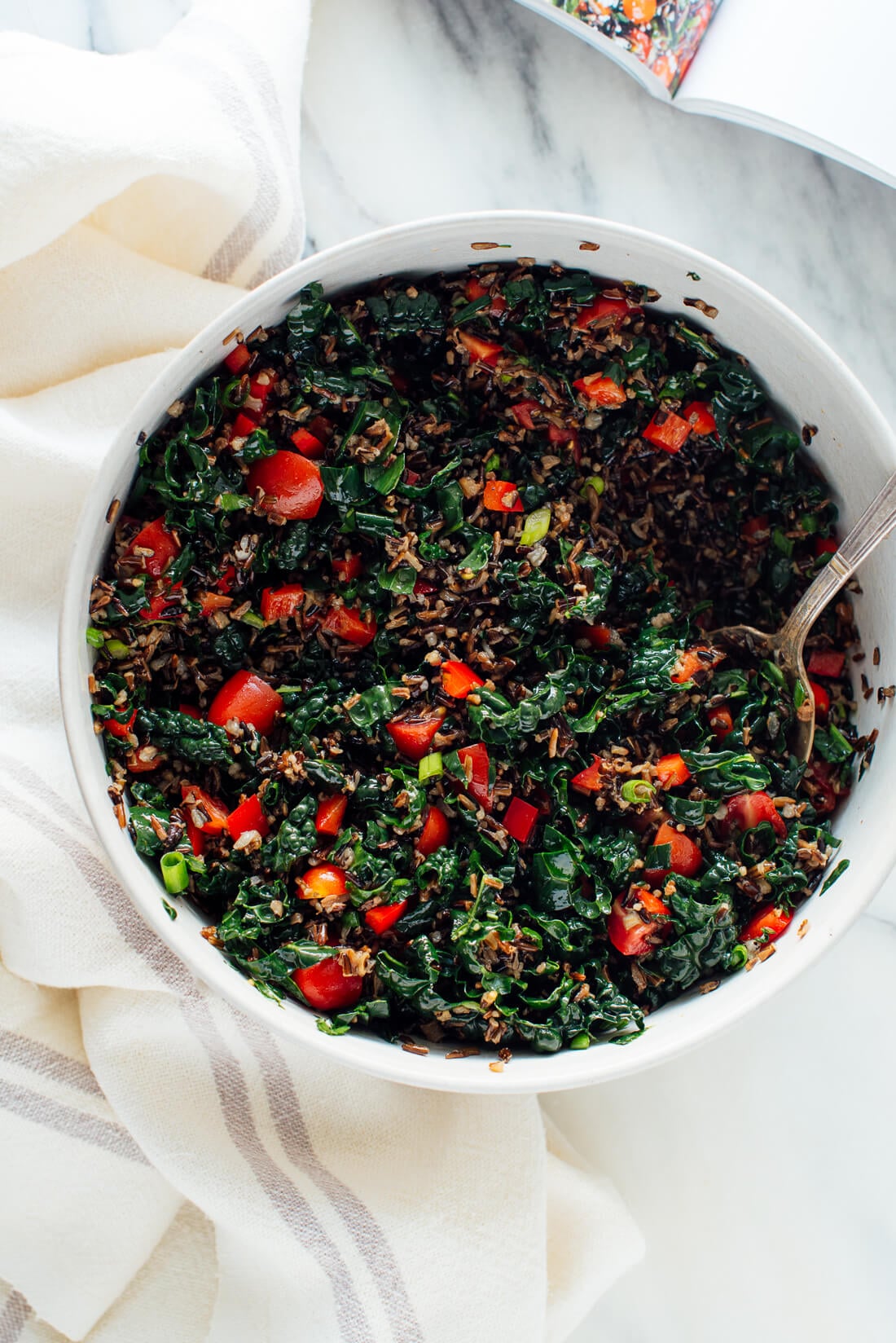 wild rice and kale salad before adding goat cheese