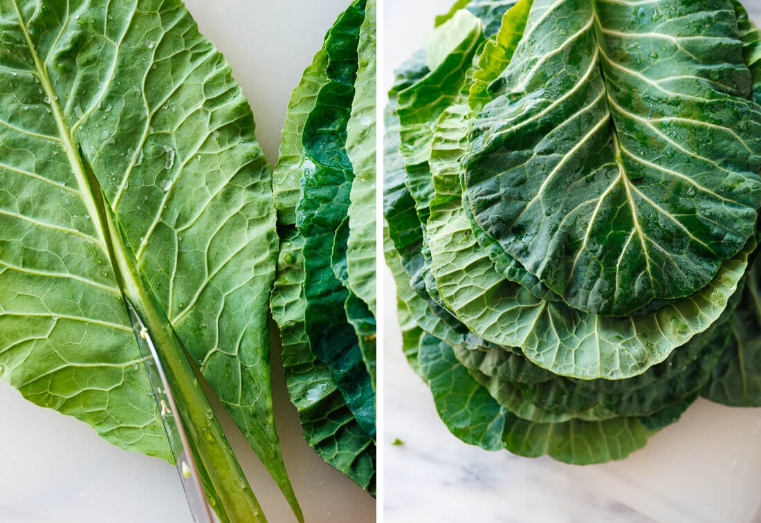 how to cut ribs from collard greens