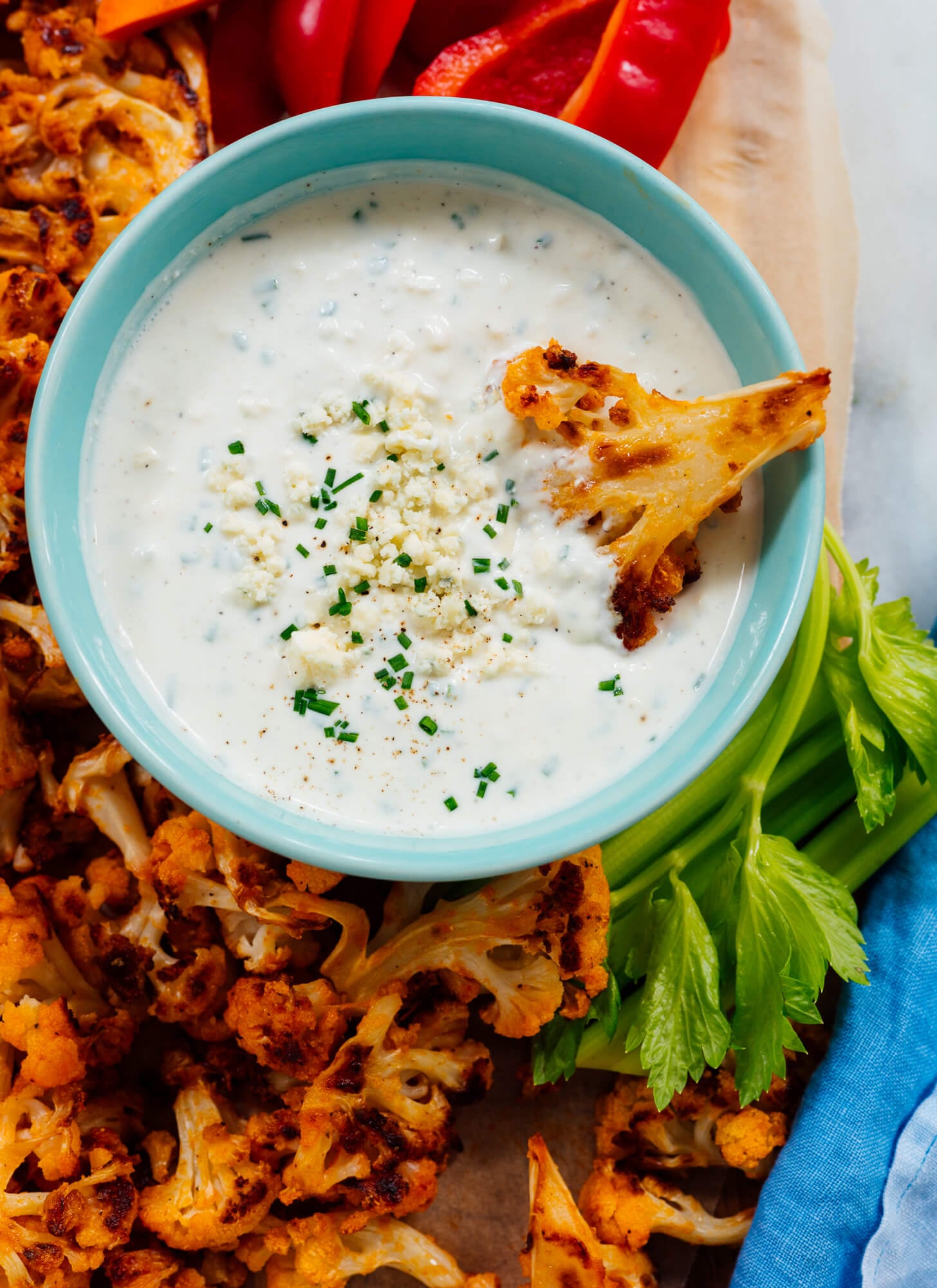 buffalo cauliflower with blue cheese dip