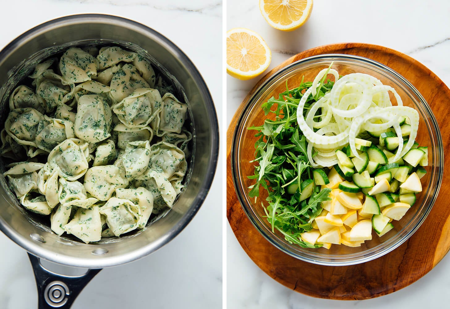 green goddess tortellini salad preparation