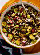 roasted cranberries, brussels sprouts and wild rice dish